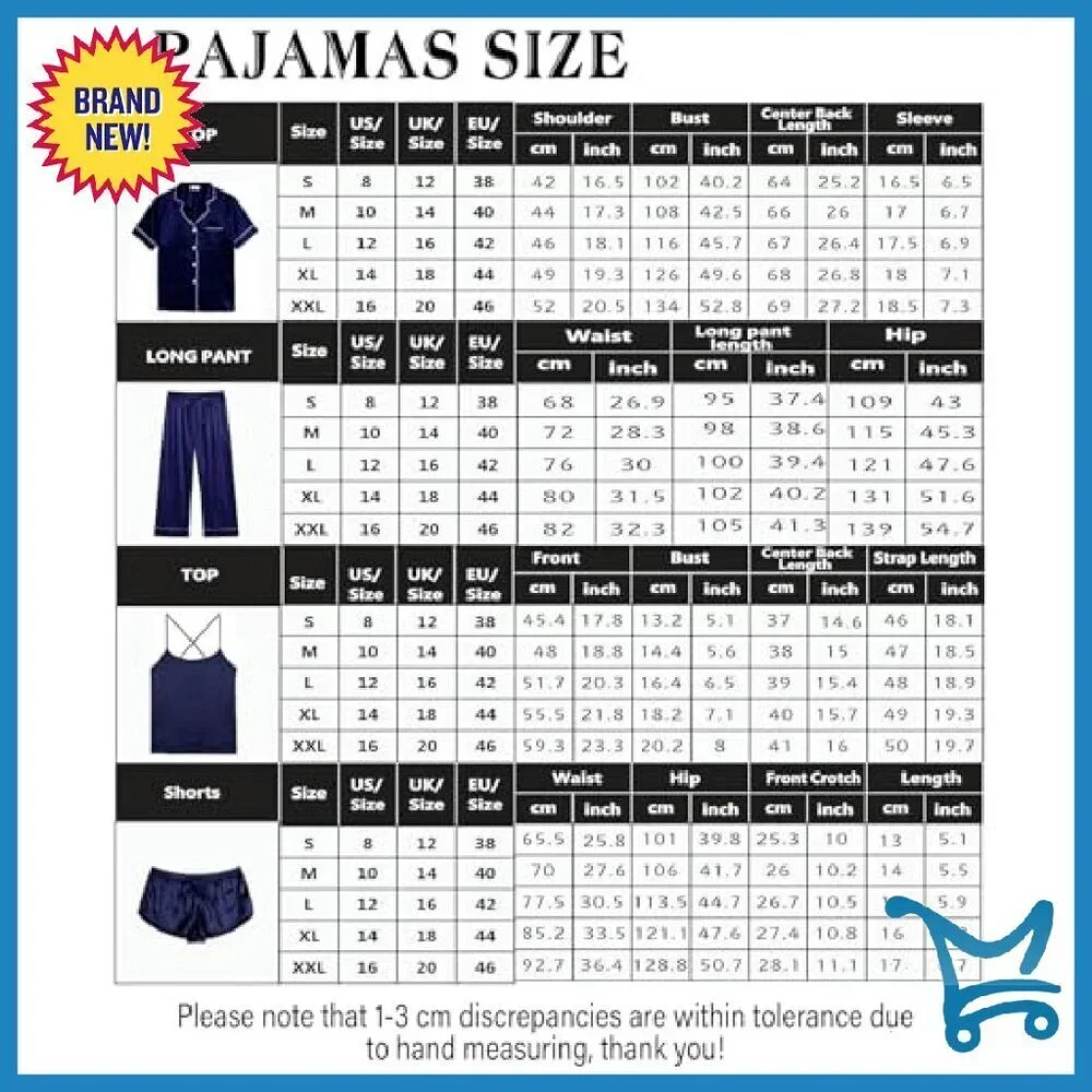 Silk Satin Pajama Set 5-Piece Cami Shorts Loungewear Sleepwear